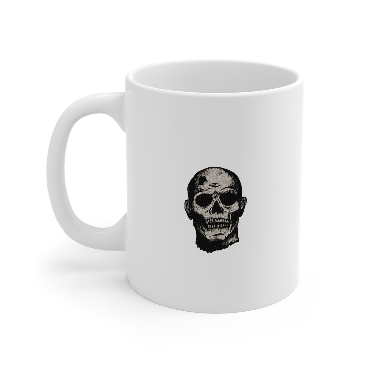 Skull Portrait Mug — Vintage Horror Graphic 11oz White Coffee Cup