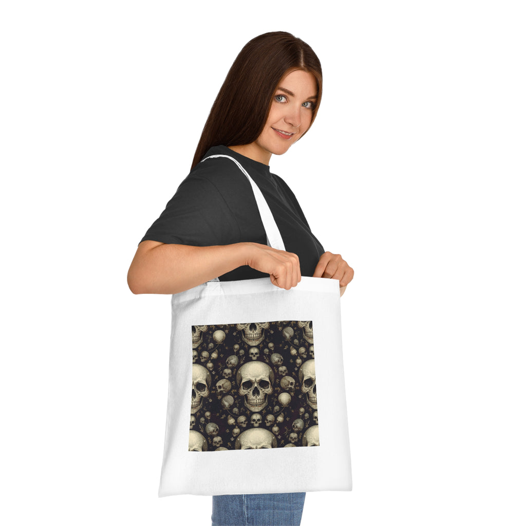 Skull Pattern Cotton Tote — Gothic Skull Print Reusable Shopper Bag