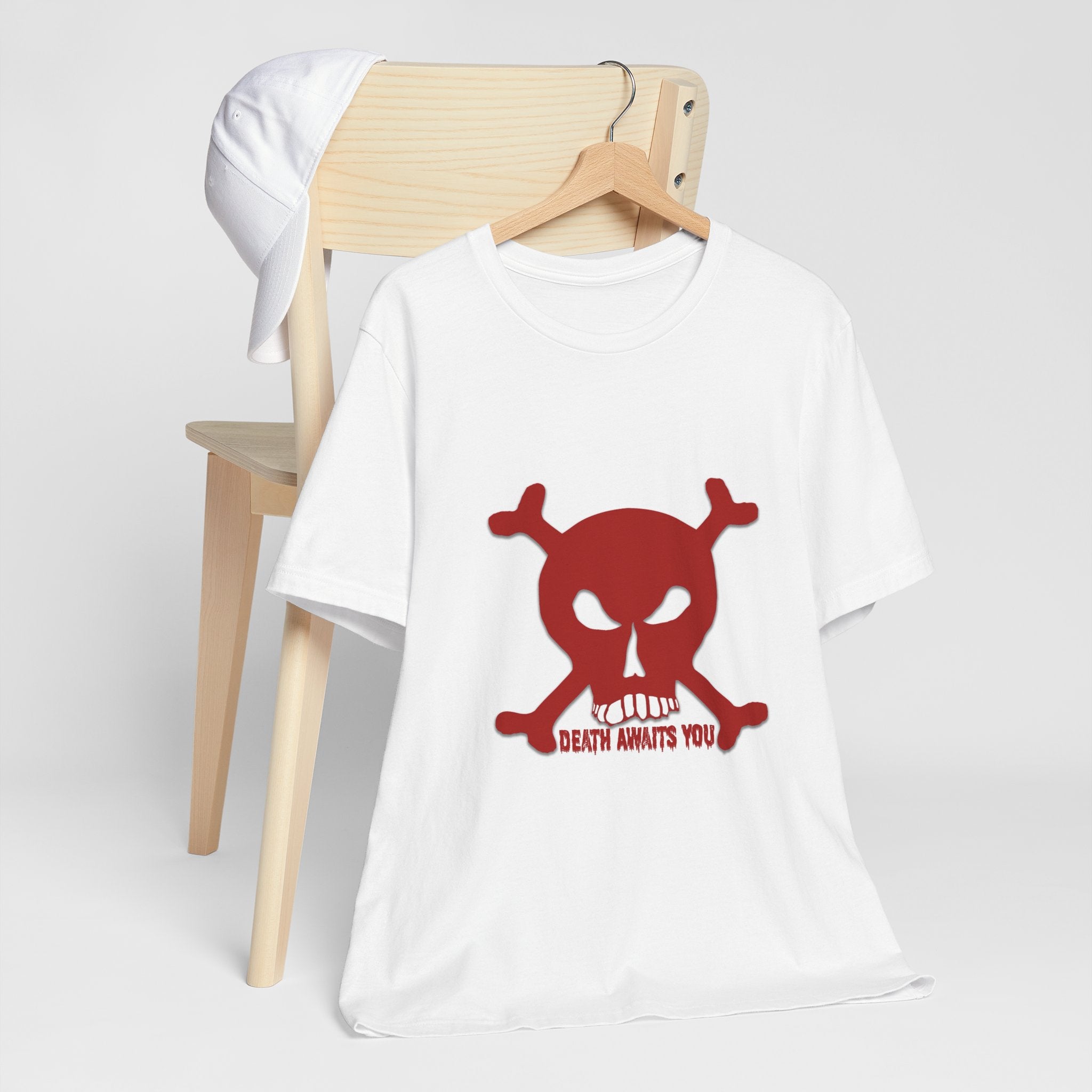 Red Skull & Crossbones 'Death Awaits You' Graphic Tee