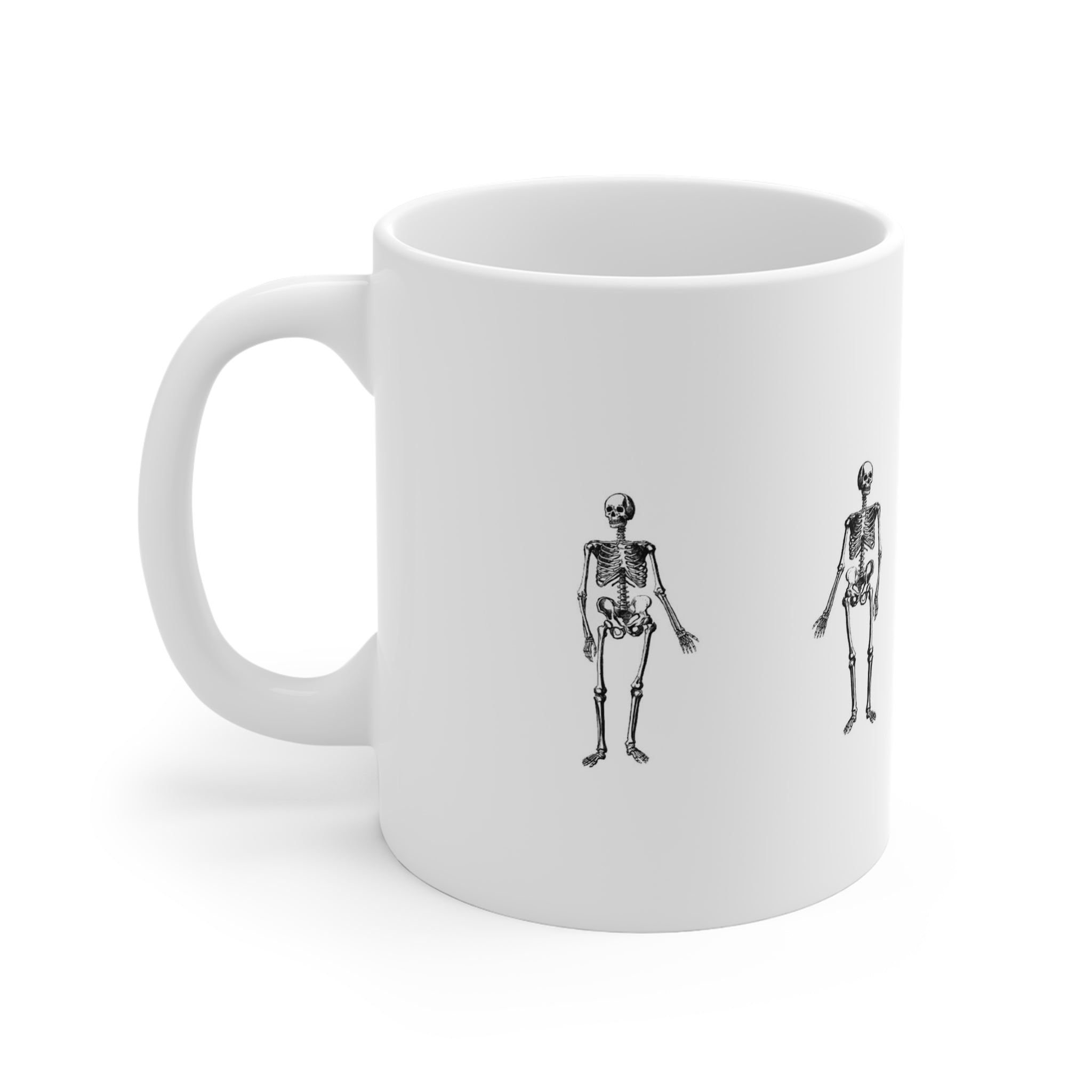 Minimal Skeleton Pattern Mug — Repeating Vintage Skeleton Coffee Cup (11oz)