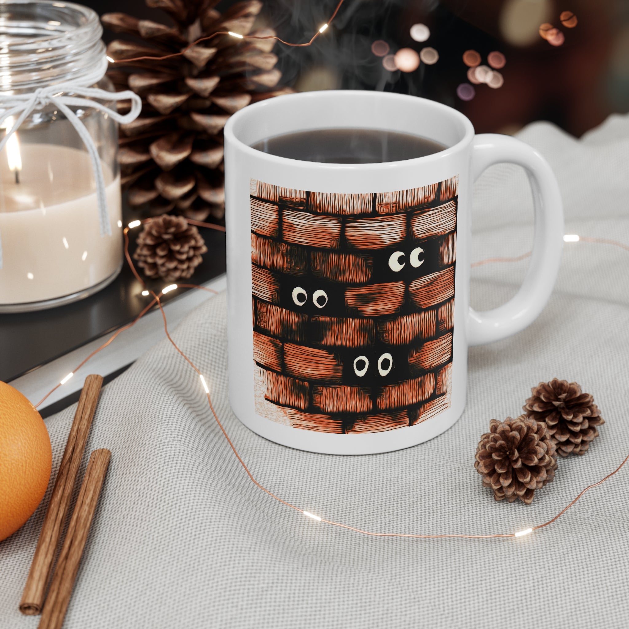 Wall Eyes Coffee Mug — Cute Peeking Eyes 11oz Ceramic Mug