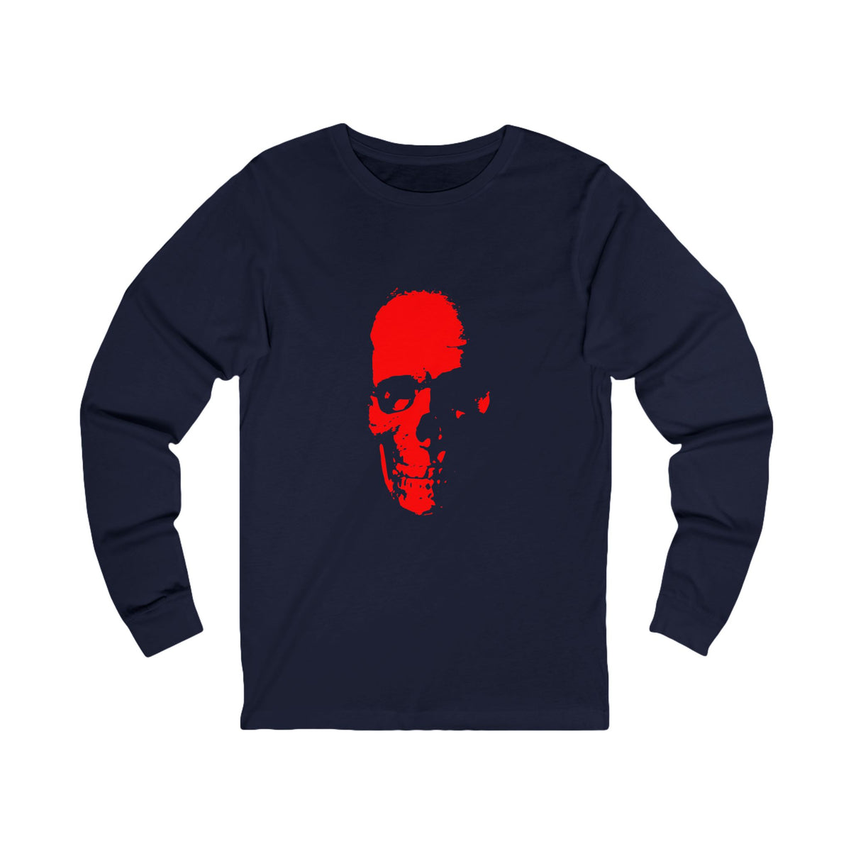 Red Skull Silhouette Long Sleeve Tee — Minimalist Skull Graphic