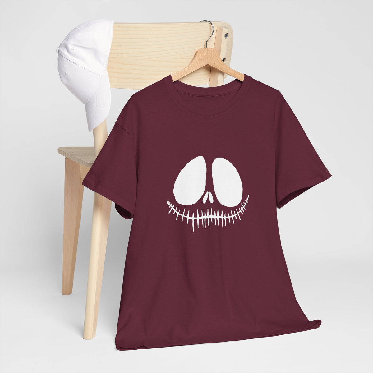 Skull Face White Graphic Tee — Minimal Halloween Skull