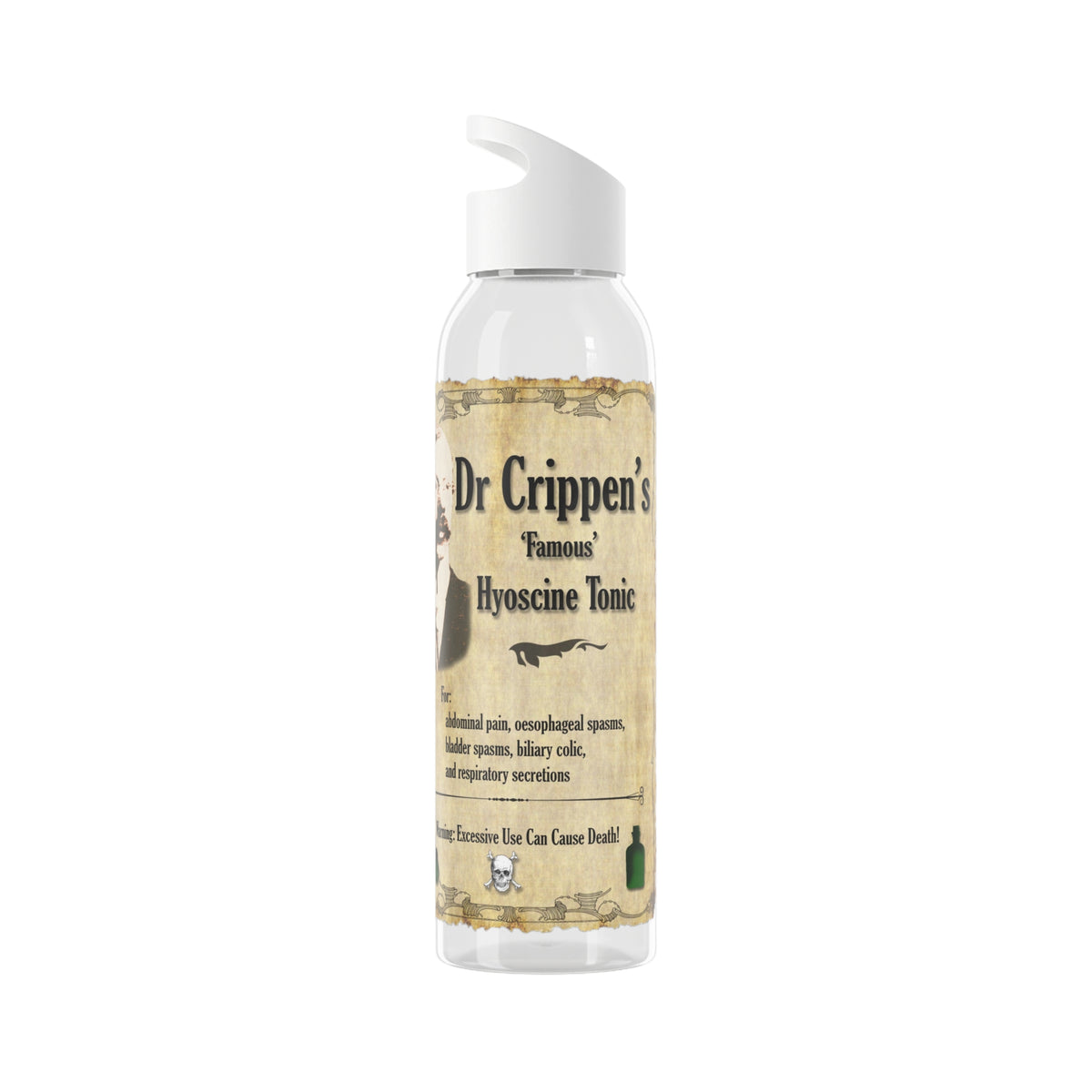 Vintage Apothecary Sky Water Bottle - “Dr Crippen’s Famous Hyoscine Tonic” Design