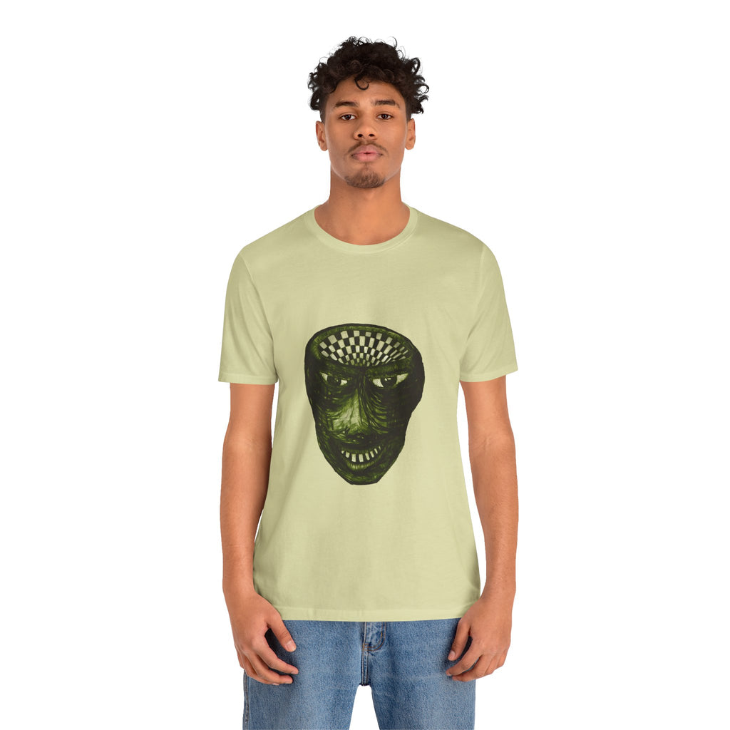 Creepy Green Distorted Face Tee — Surreal Horror Graphic T-Shirt