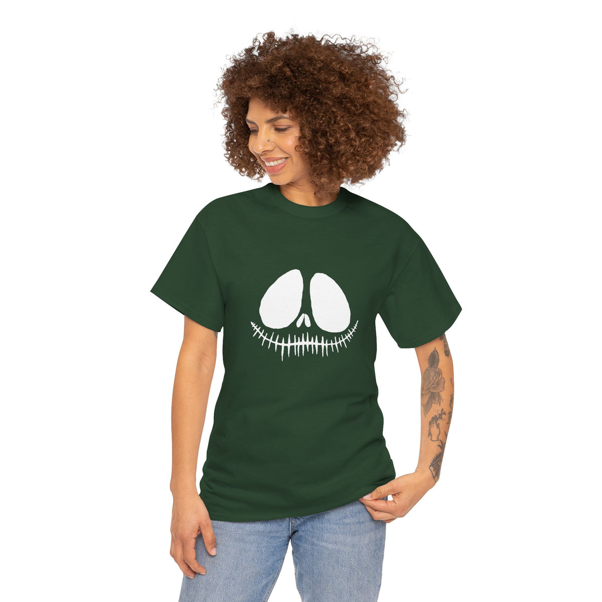 Skull Face White Graphic Tee — Minimal Halloween Skull