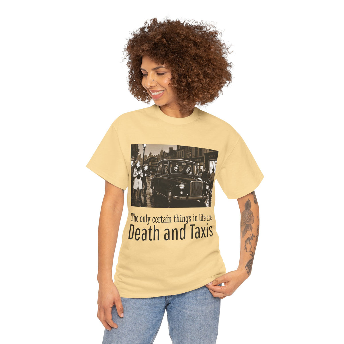 T‑Shirt — "Death and Taxis" Vintage London Cab Tee