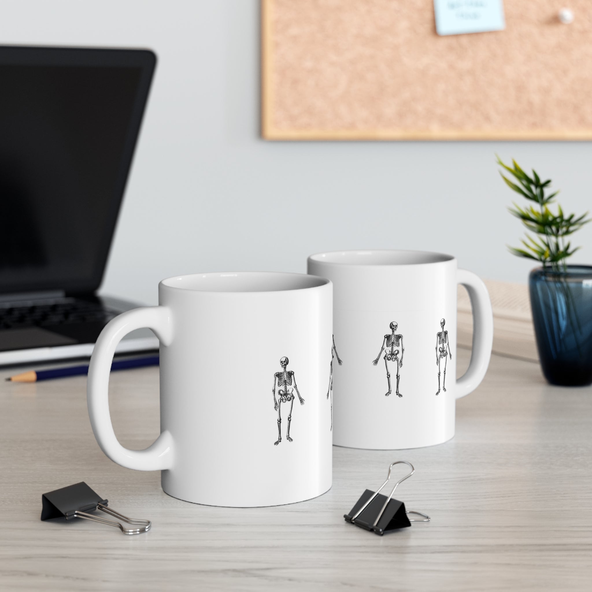 Minimal Skeleton Pattern Mug — Repeating Vintage Skeleton Coffee Cup (11oz)