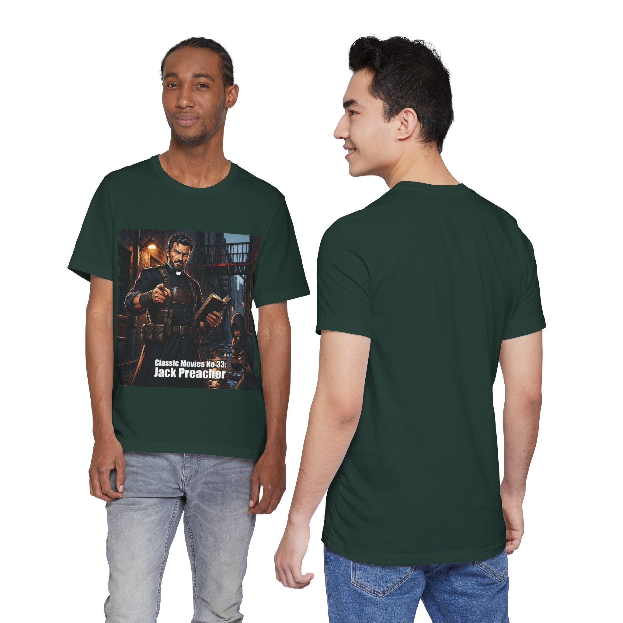 Classic Movies No 33 - Jack Preacher Illustration T-Shirt | Gothic Clergyman Art, Noir Scene