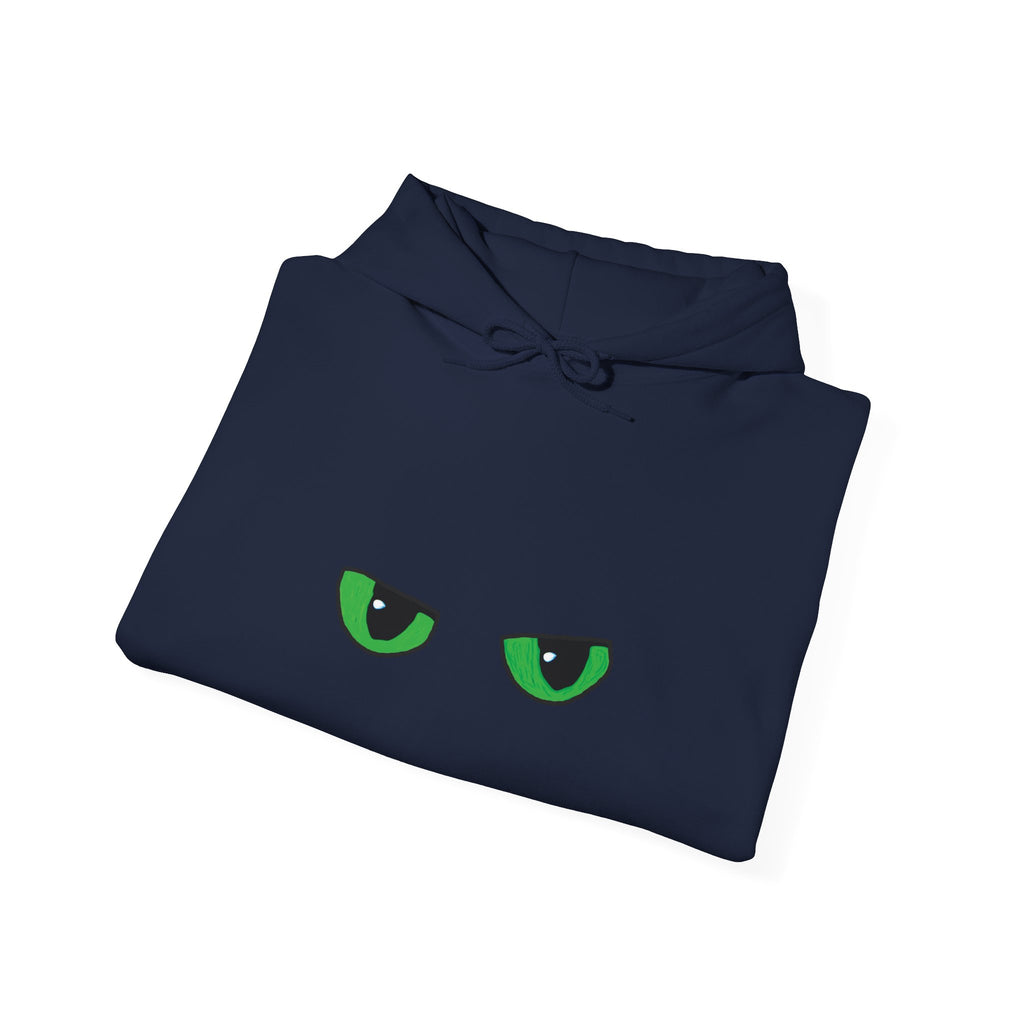 Black Hoodie with Neon Green Dragon Eyes — Spooky Graphic
