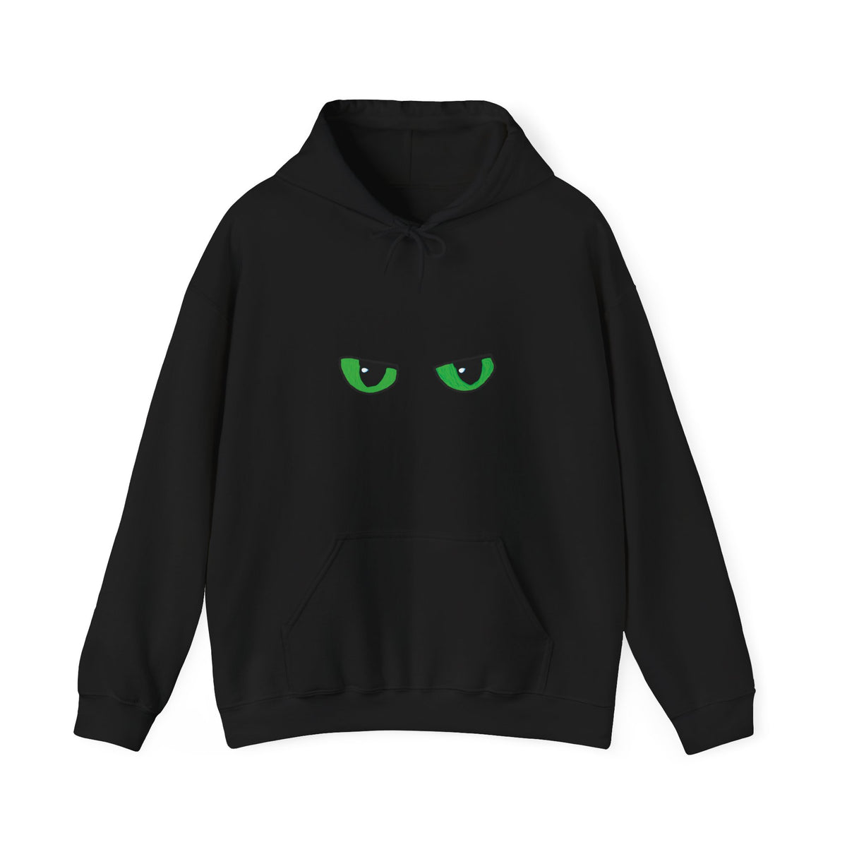 Black Hoodie with Neon Green Dragon Eyes — Spooky Graphic