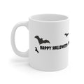 Ghostly Halloween Mug - 11oz White Coffee Cup with 'Happy Halloween' and Flying Bats