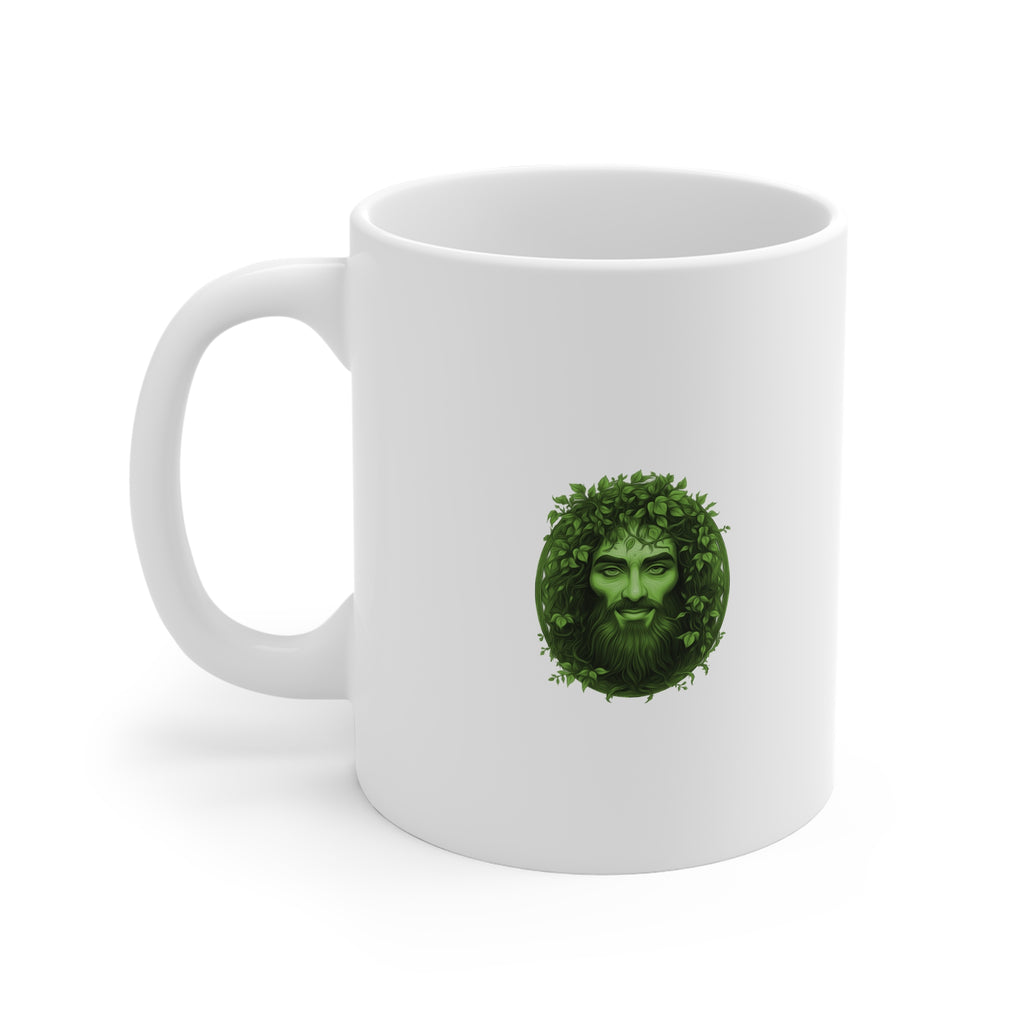 Green Man Botanical Mug — Mythical Foliate Face Coffee Cup
