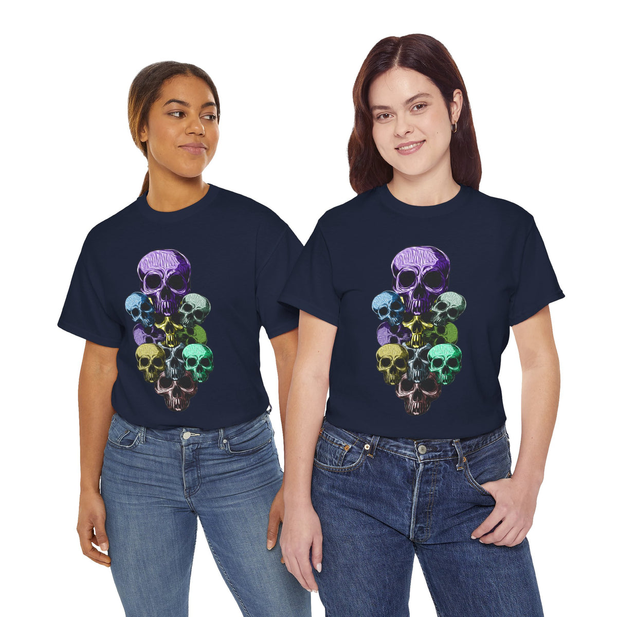 Rainbow Skull Stack T-Shirt | Multicolour Skull Art, Gothic Tee