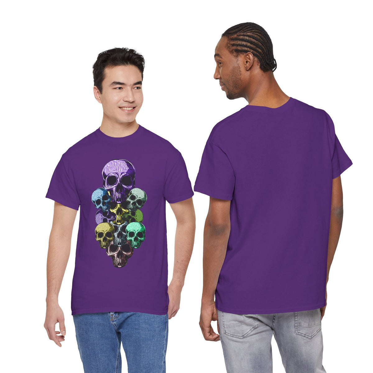 Rainbow Skull Stack T-Shirt | Multicolour Skull Art, Gothic Tee