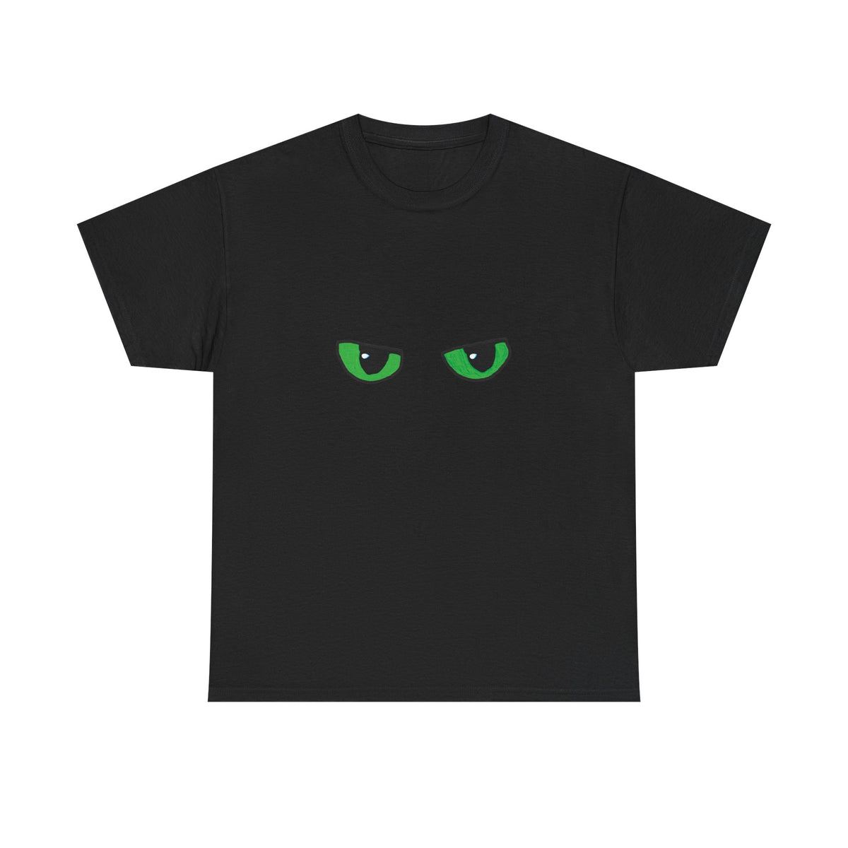 Black Tee with Neon Green Dragon Eyes — Spooky Graphic