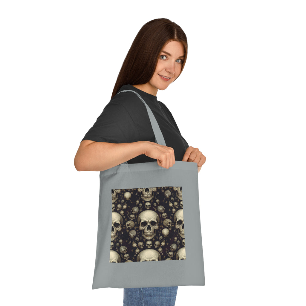 Skull Pattern Cotton Tote — Gothic Skull Print Reusable Shopper Bag