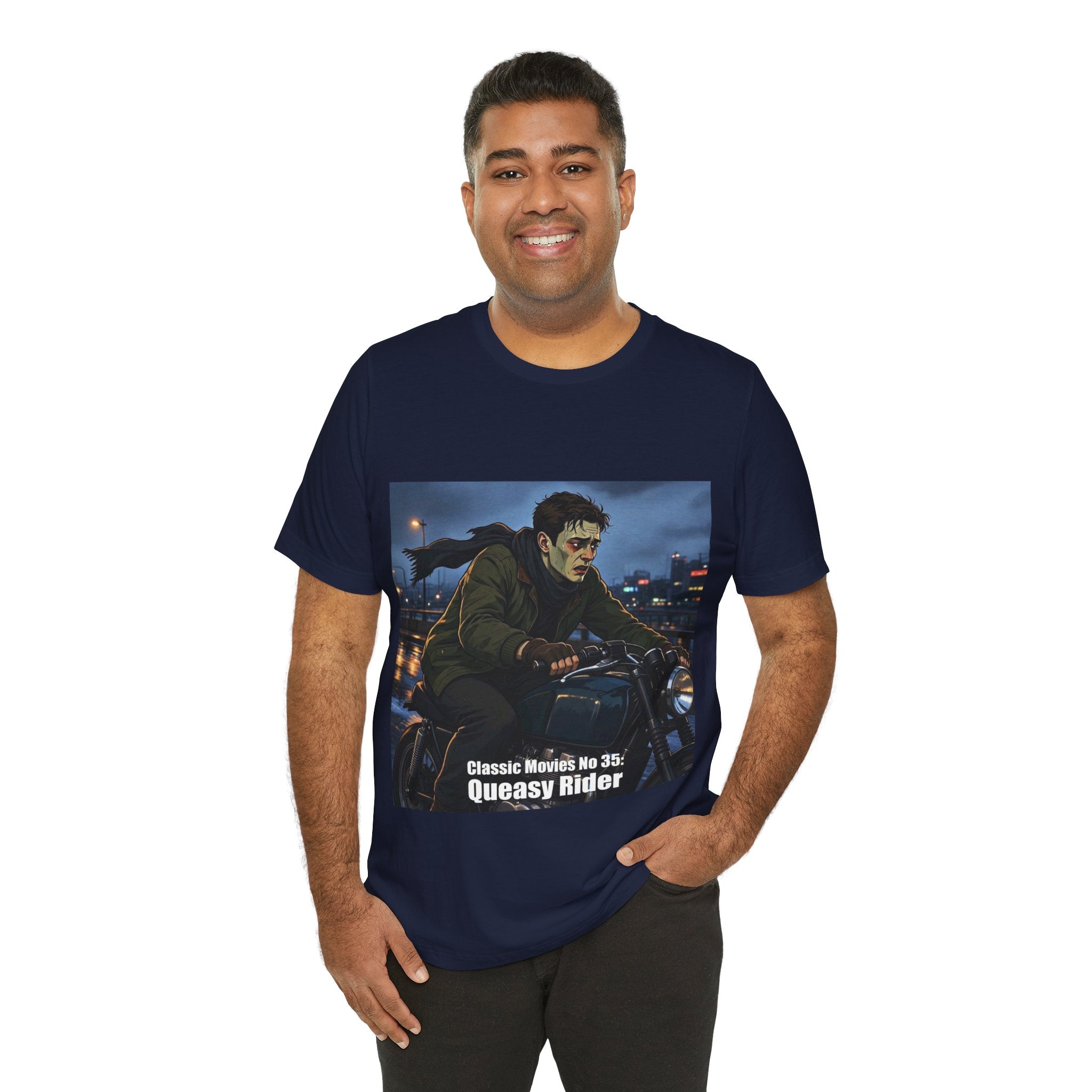 Classic Movies No 35 - Queasy Rider T-Shirt | Dark City Nightscape Graphic