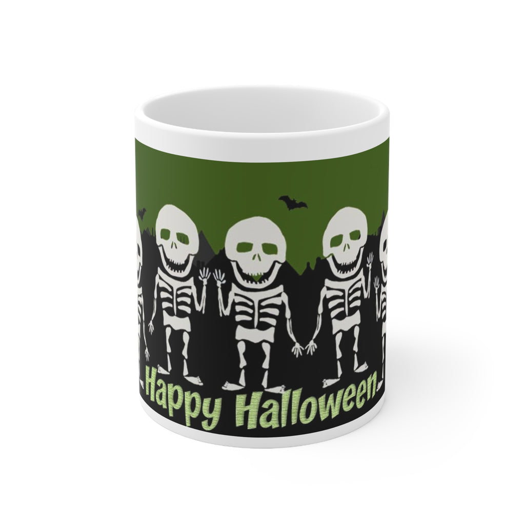 Happy Halloween Cute Skeletons Mug — Spooky Ceramic Coffee Cup