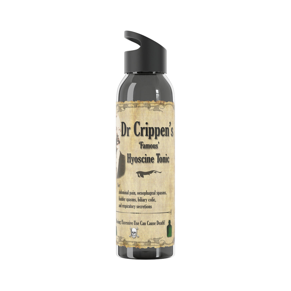 Vintage Apothecary Sky Water Bottle - “Dr Crippen’s Famous Hyoscine Tonic” Design