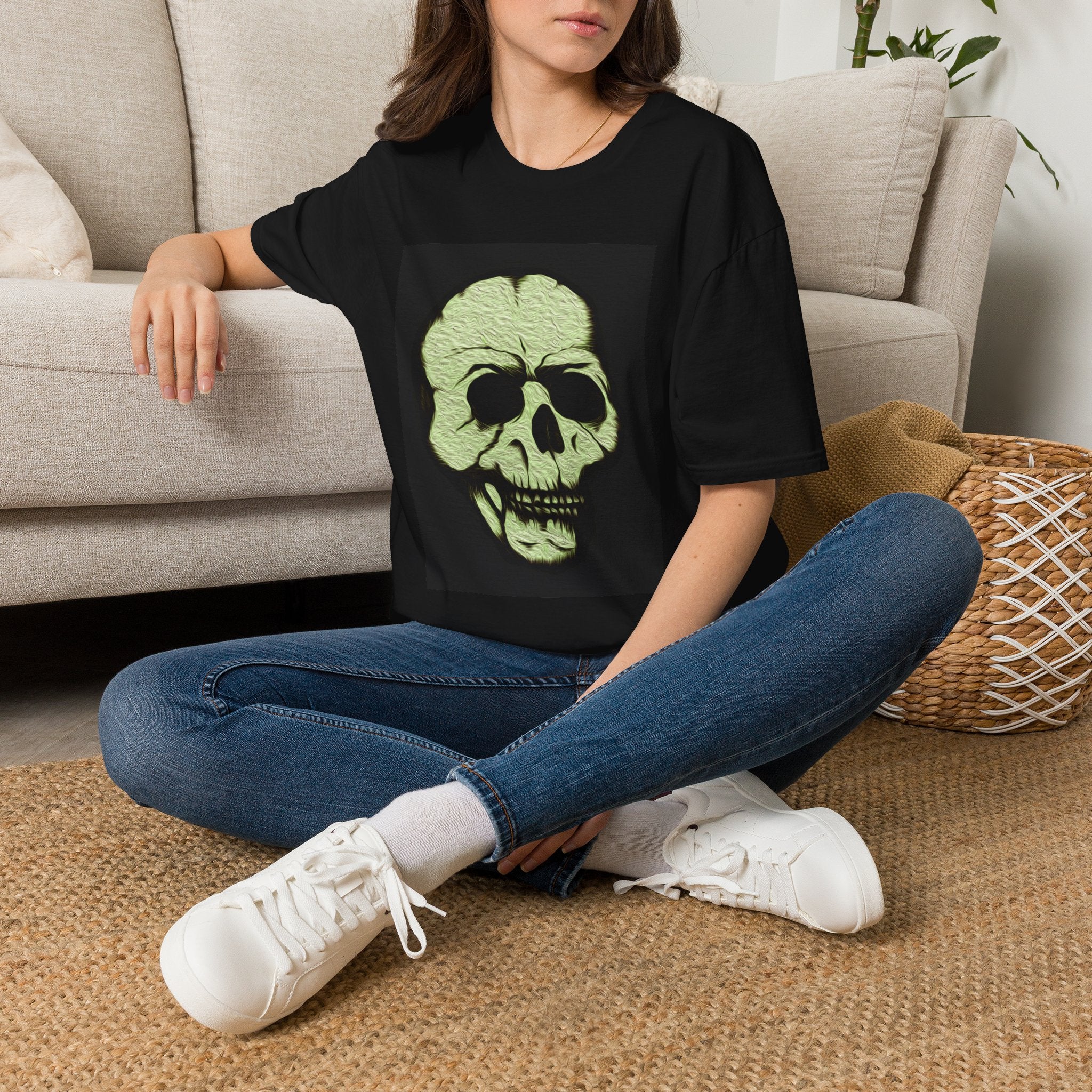 Skull Design by PhatBob T-Shirt — Halloween Neon Skull Graphic Tee