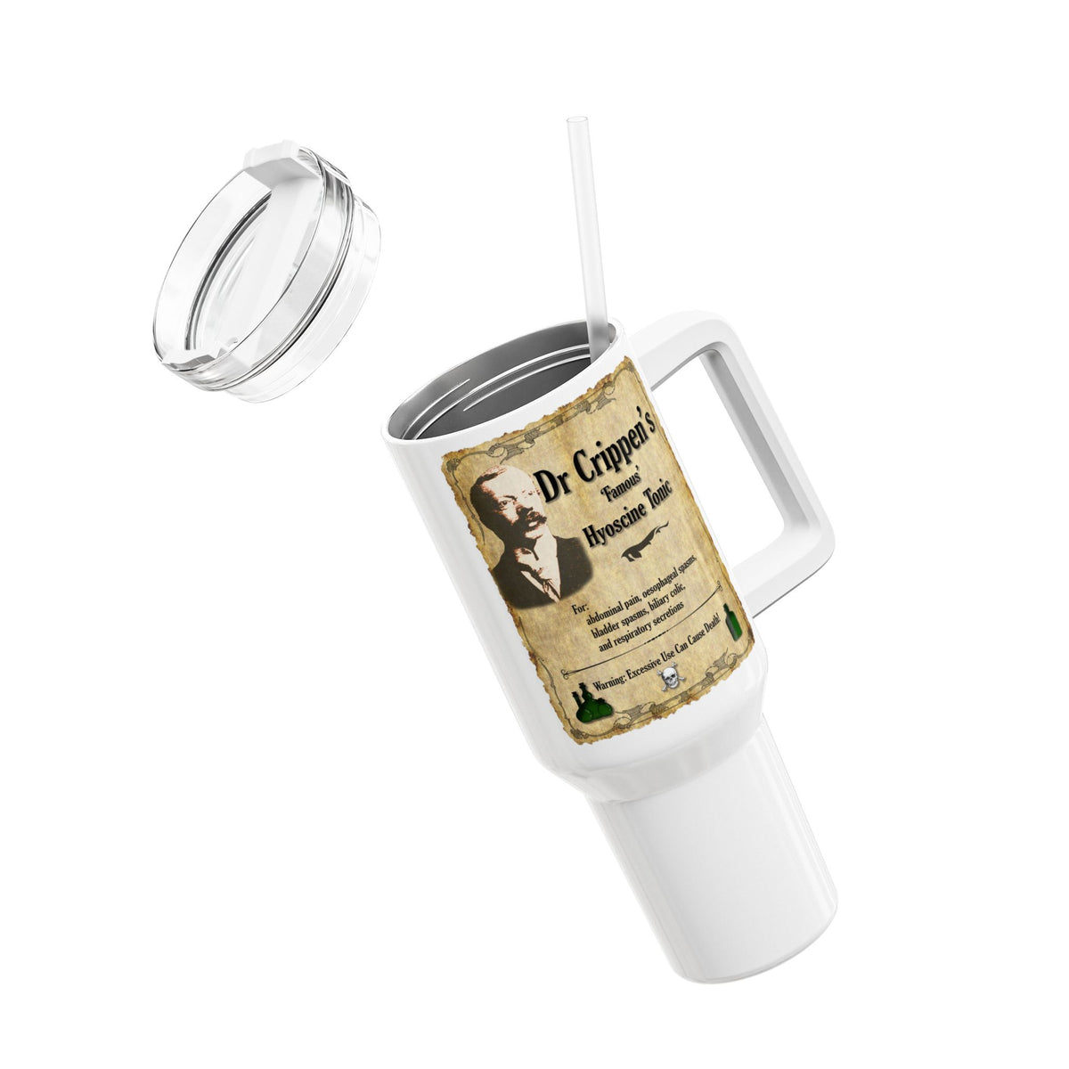 40oz Insulated Tumbler — Vintage “Dr Crippen’s Famous Hyoscine Tonic” Design
