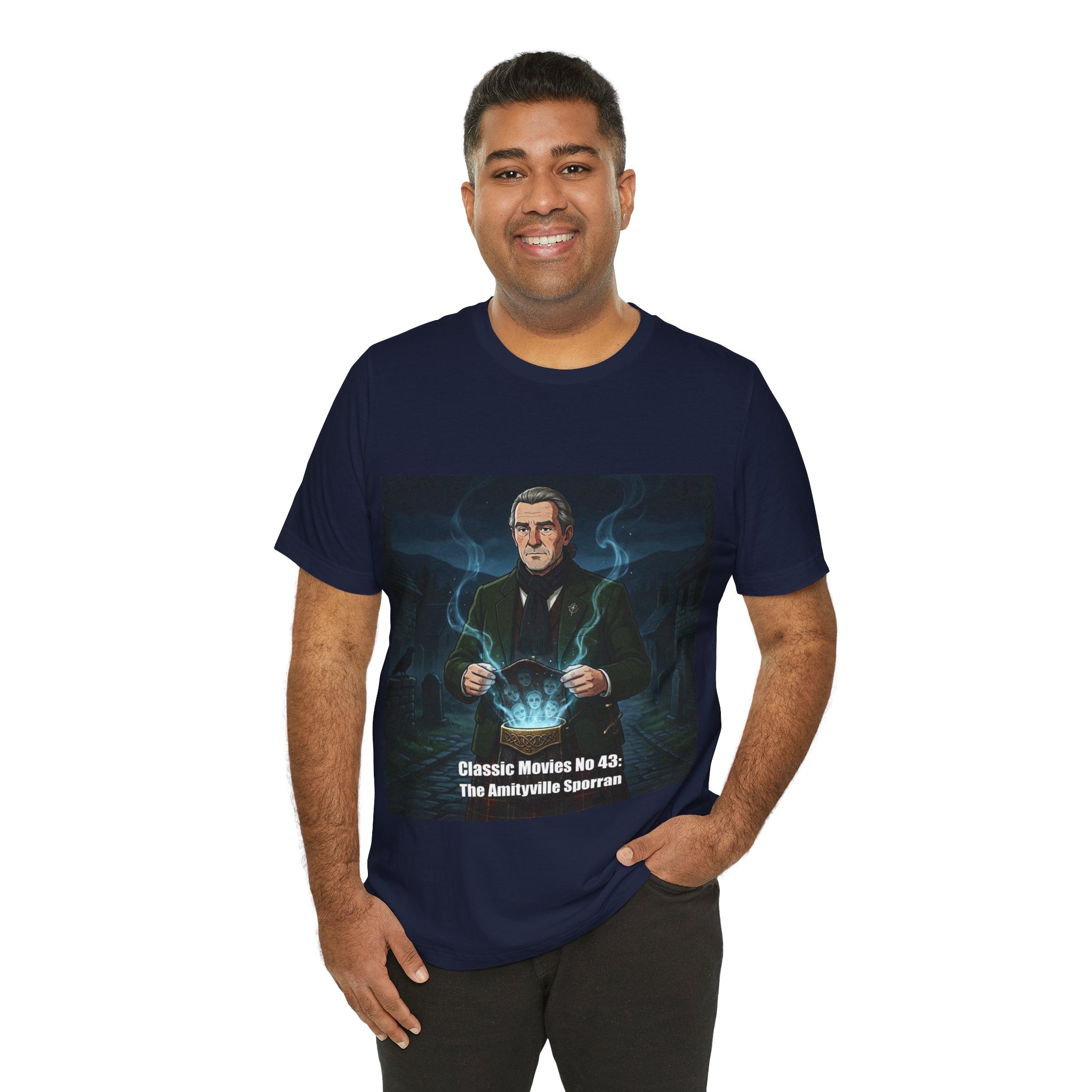 Classic Movies No 43 - The Amityville Sporran T-Shirt | Smoky Blue Illustration