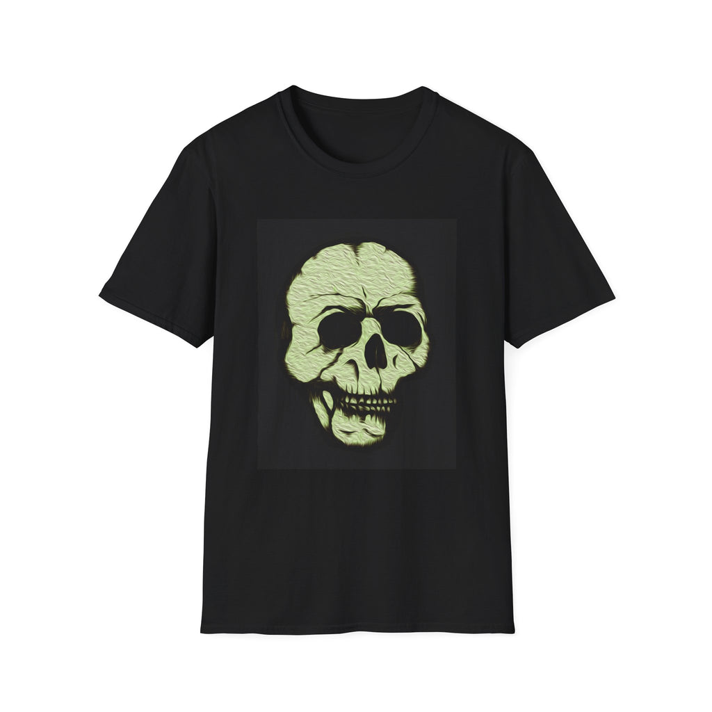 Skull Design by PhatBob T-Shirt — Halloween Neon Skull Graphic Tee