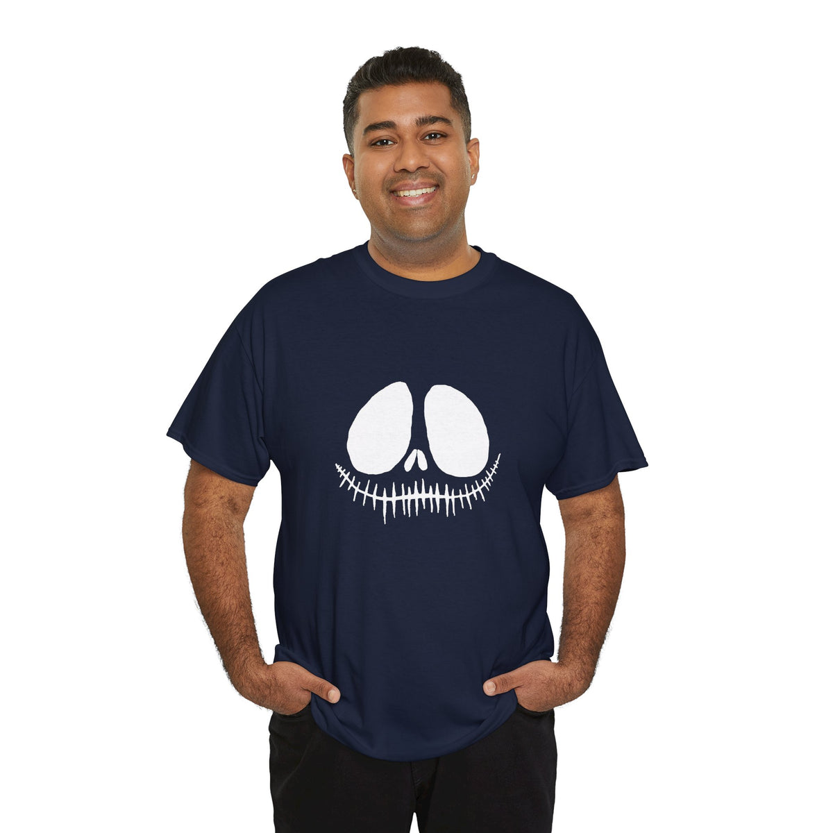 Skull Face White Graphic Tee — Minimal Halloween Skull