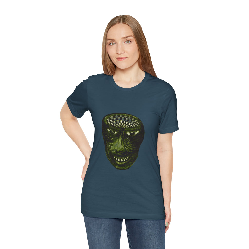 Creepy Green Distorted Face Tee — Surreal Horror Graphic T-Shirt