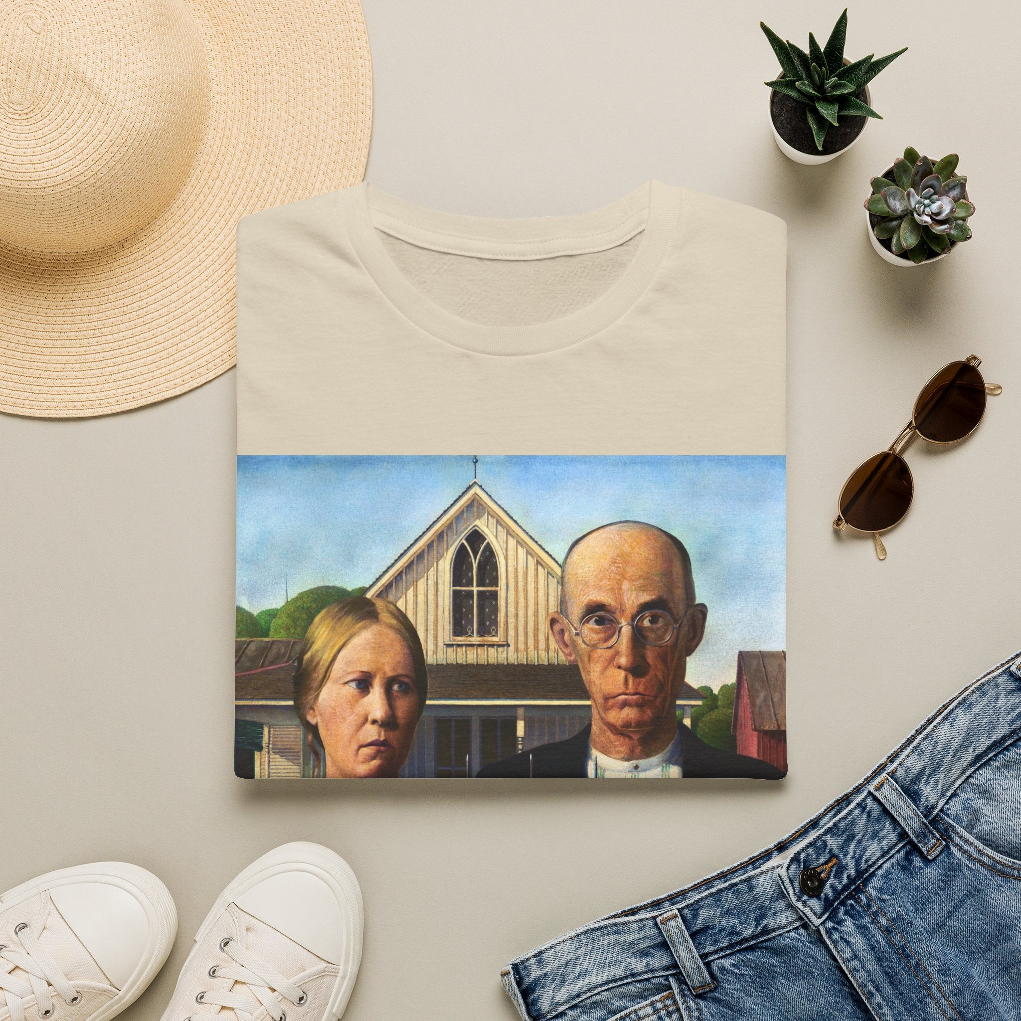 It had been years... American Gothic T-Shirt | Parody art print, farmhouse scene
