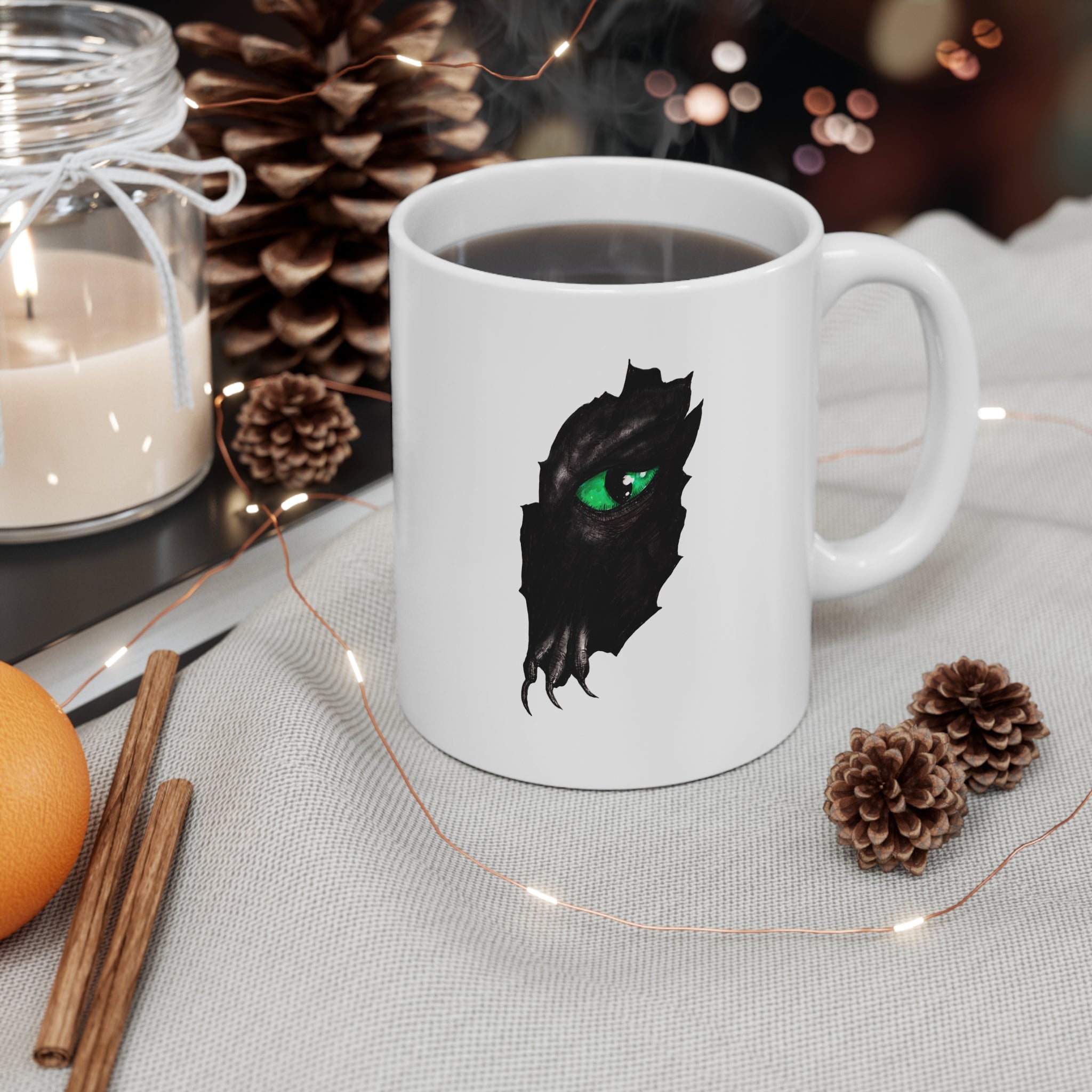 Green Dragon Eye and Claw mug | Ceramic Coffee Cup