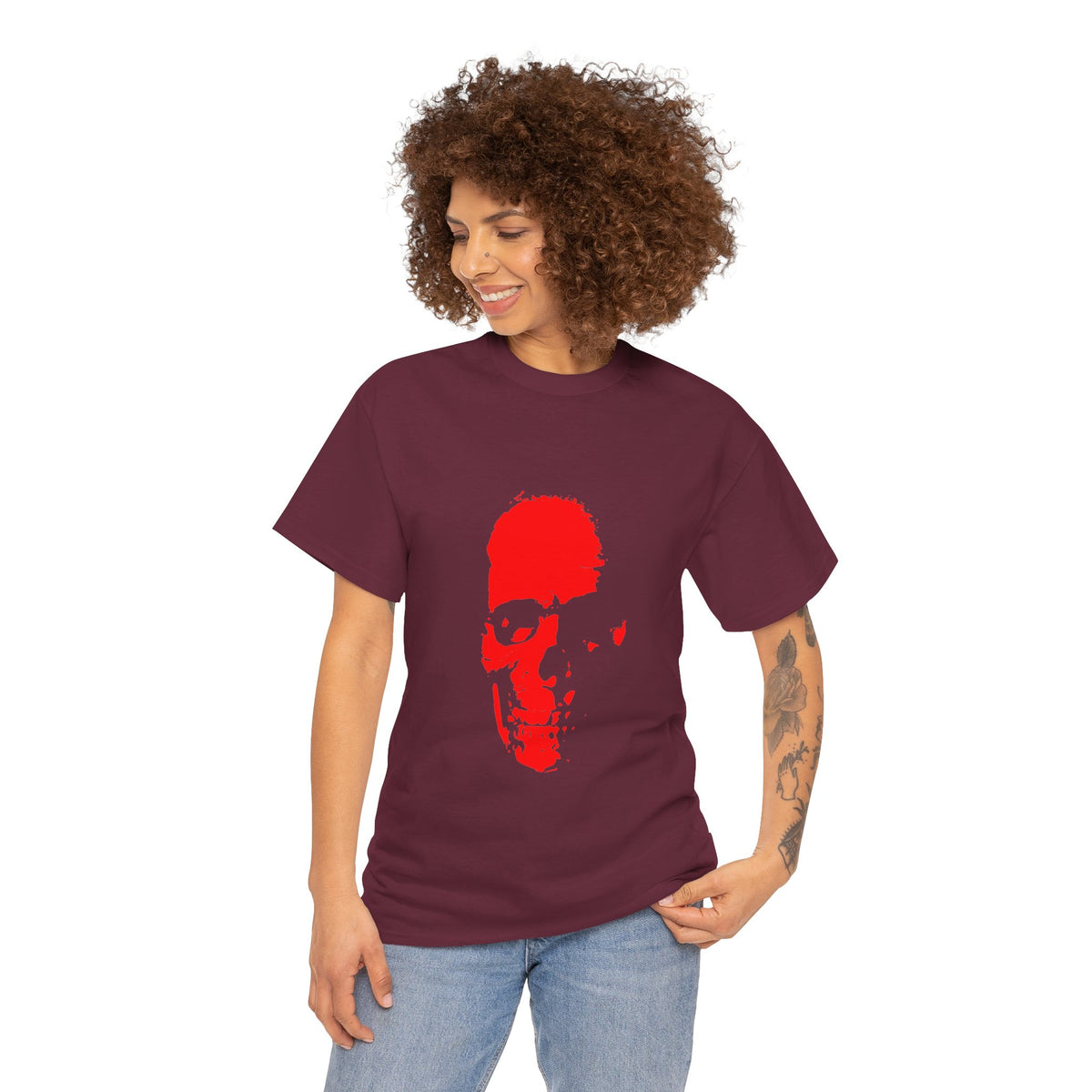 Red Skull Silhouette Tee — Minimalist Skull Graphic T-Shirt