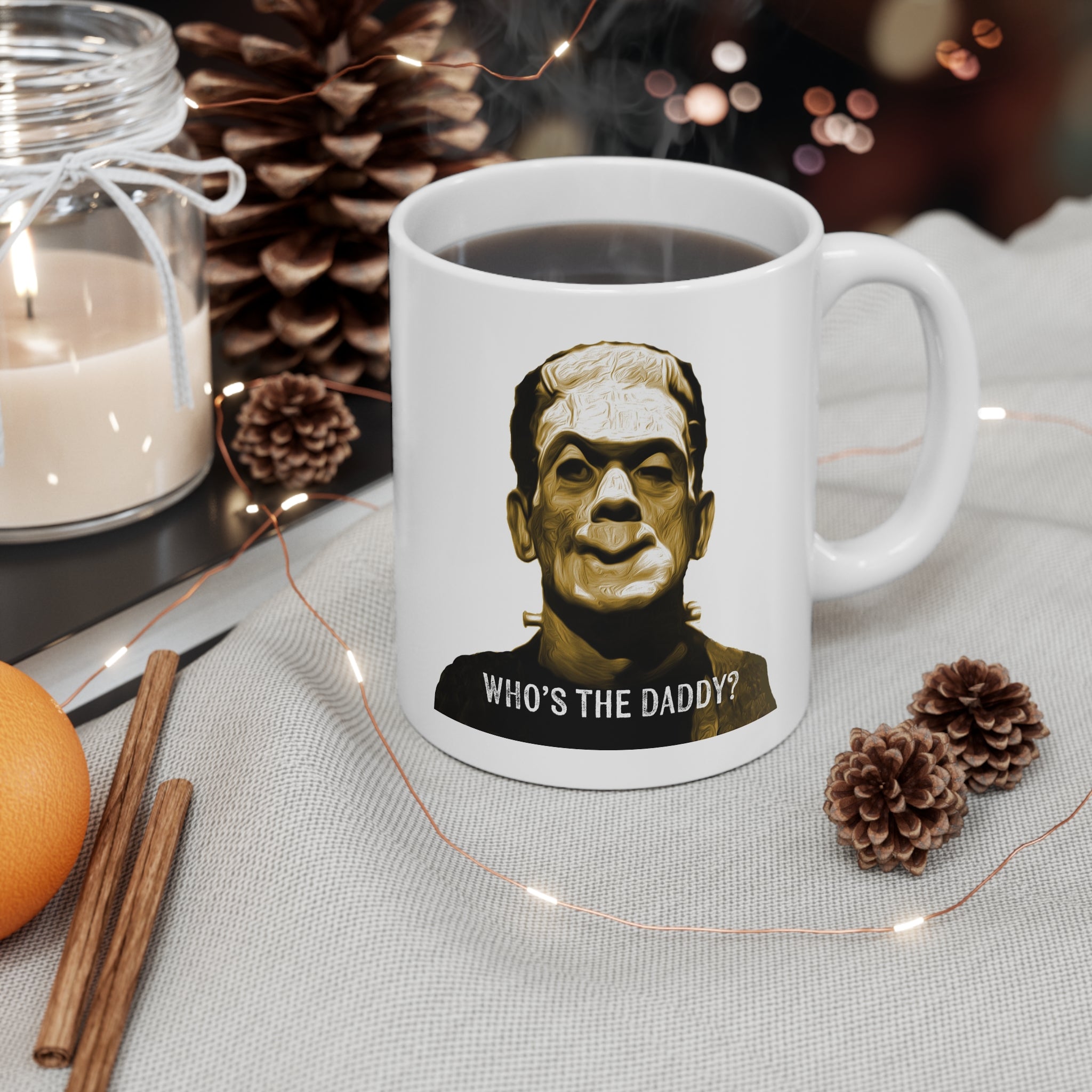 Who's the Daddy? Graphic Frankenstein Coffee Mug, Funny Halloween Gift