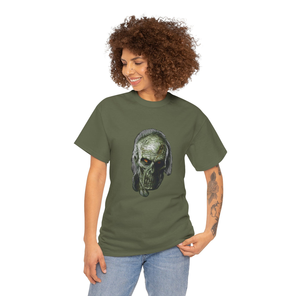 Zombie Horror Skull Tee — Eerie Green Zombie Face Graphic T-Shirt