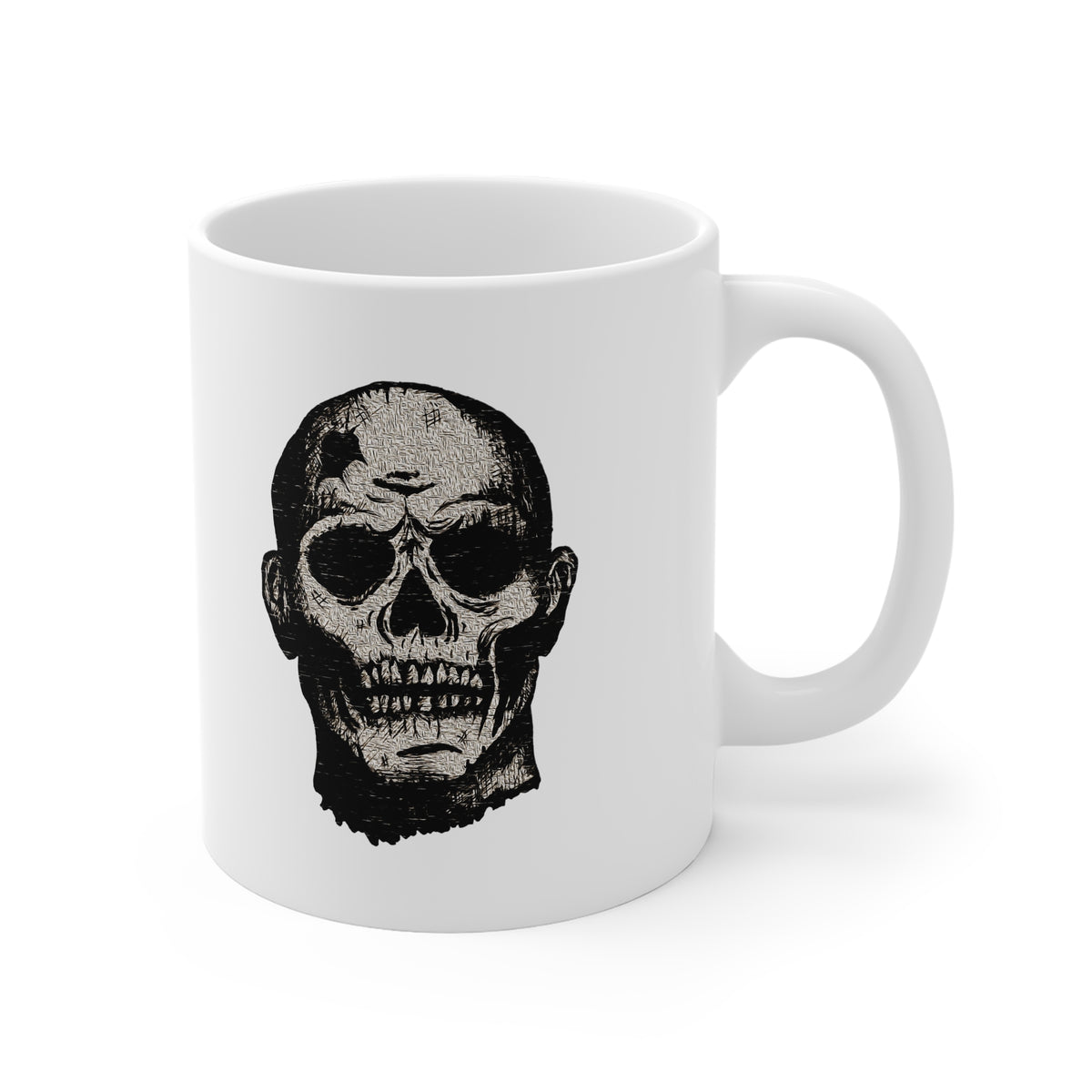 Skull Portrait Mug — Vintage Horror Graphic 11oz White Coffee Cup