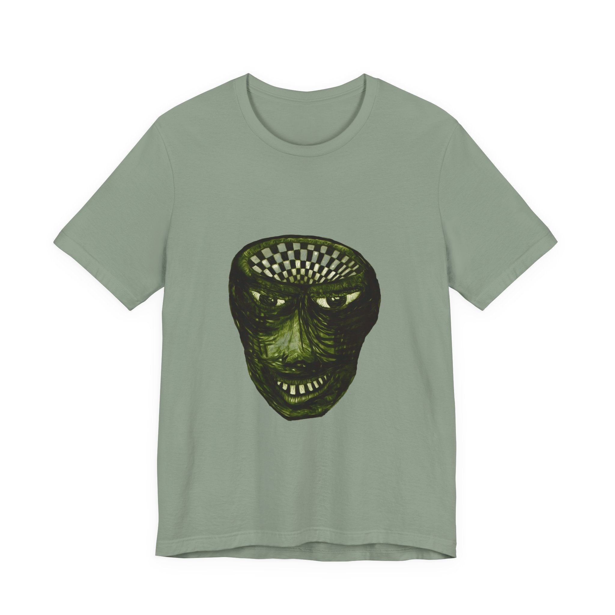 Creepy Green Distorted Face Tee — Surreal Horror Graphic T-Shirt