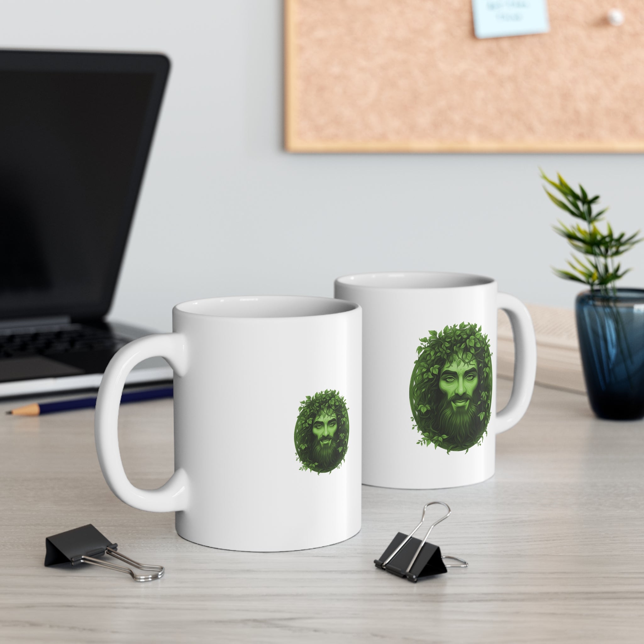 Green Man Botanical Mug — Mythical Foliate Face Coffee Cup