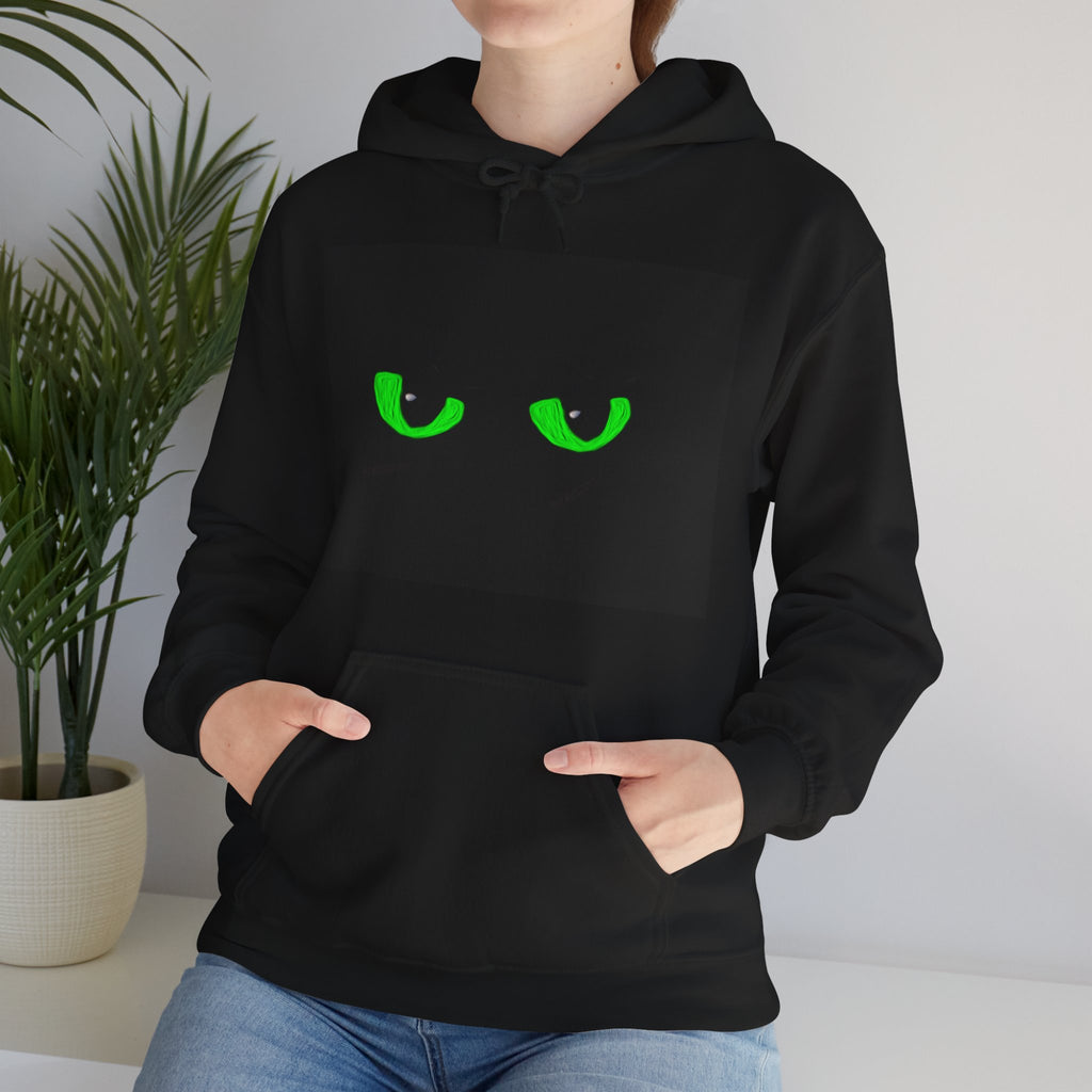 Black Hoodie with Neon Green Dragon Eyes — Spooky Graphic