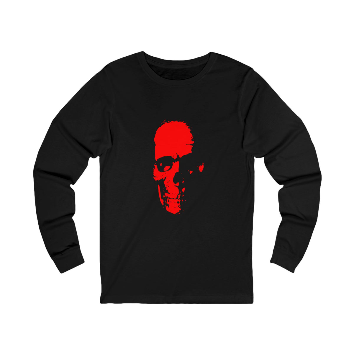 Red Skull Silhouette Long Sleeve Tee — Minimalist Skull Graphic