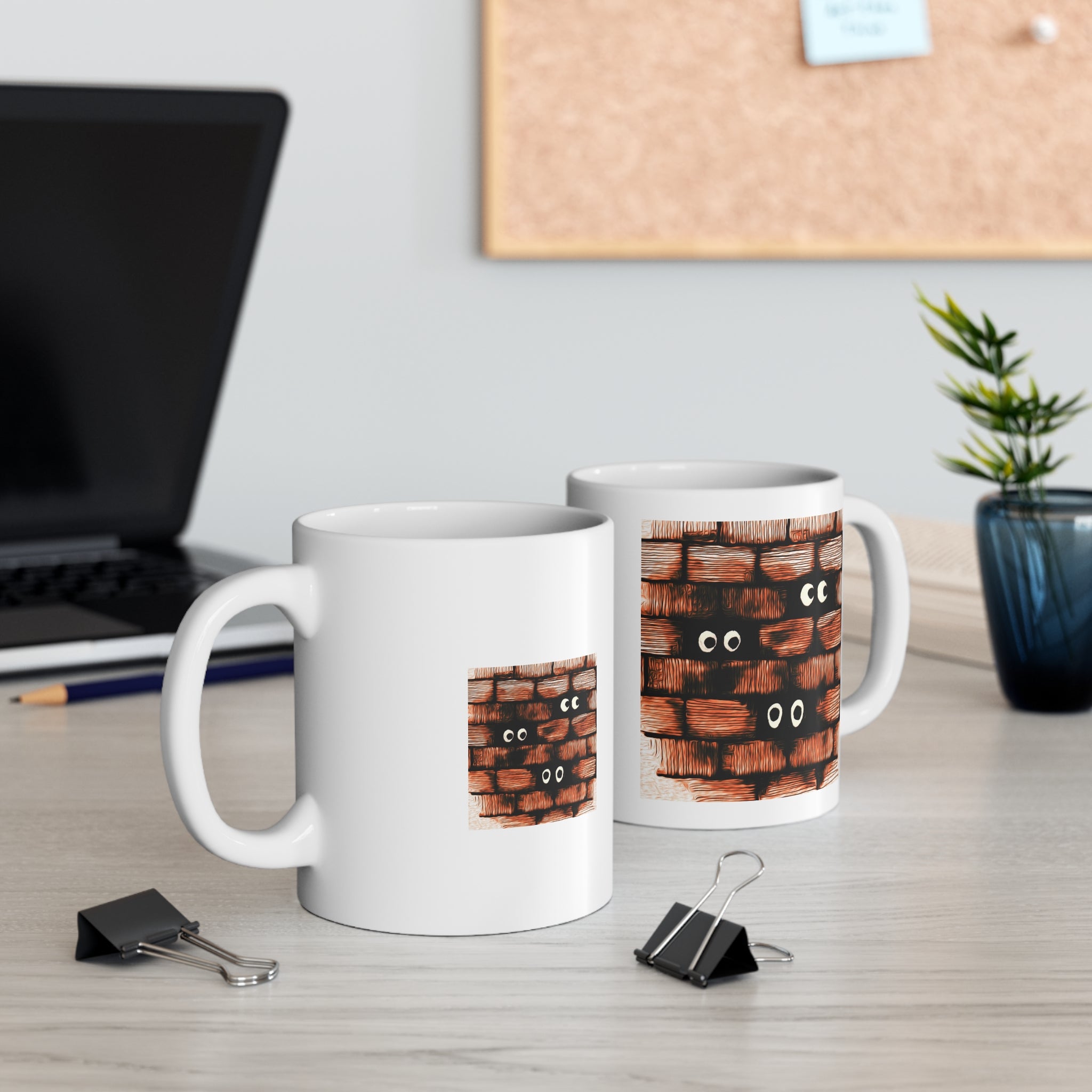 Wall Eyes Coffee Mug — Cute Peeking Eyes 11oz Ceramic Mug