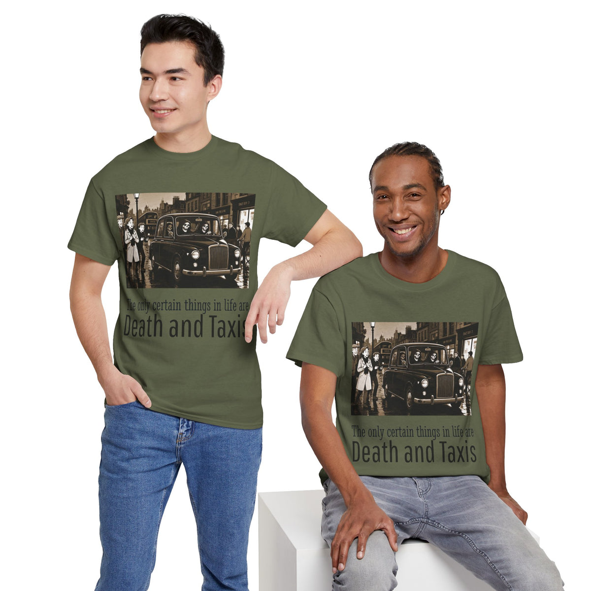 T‑Shirt — "Death and Taxis" Vintage London Cab Tee
