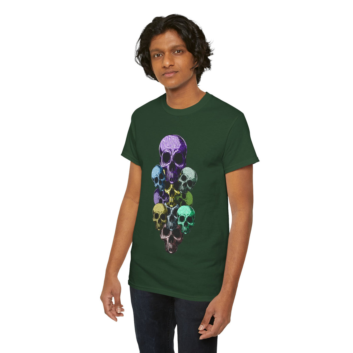 Rainbow Skull Stack T-Shirt | Multicolour Skull Art, Gothic Tee
