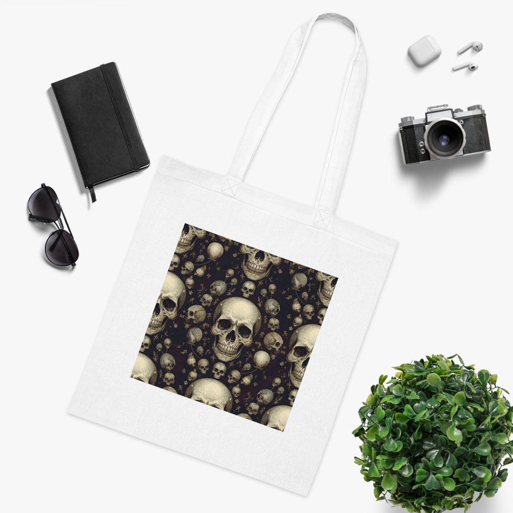 Skull Pattern Cotton Tote — Gothic Skull Print Reusable Shopper Bag