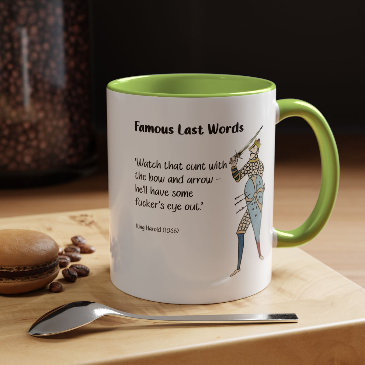 Famous Last Words Accent Coffee Mug — Medieval Archer Quote (11/15oz)