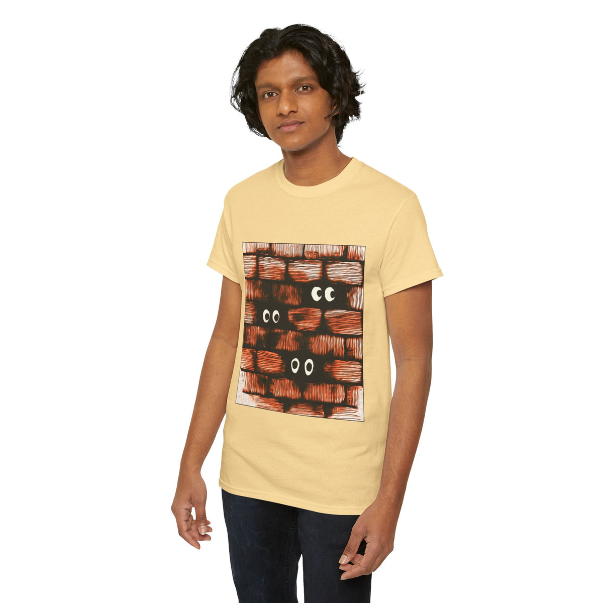 Brick Wall Eyes T-Shirt — Cute Peekaboo Cartoon Tee for Halloween & Everyday