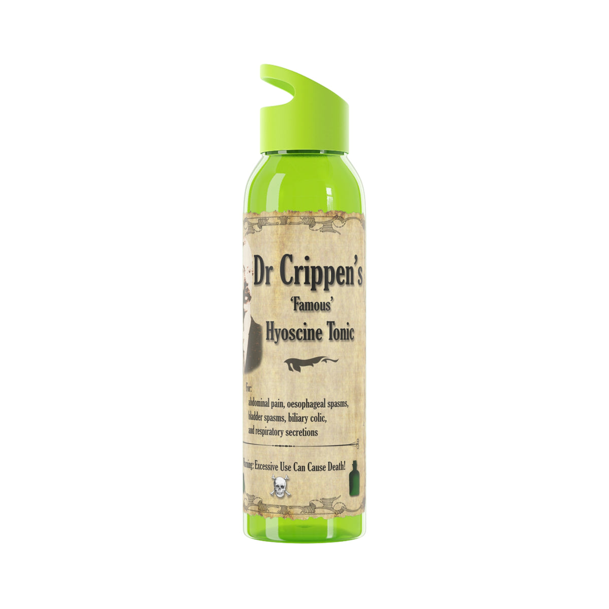 Vintage Apothecary Sky Water Bottle - “Dr Crippen’s Famous Hyoscine Tonic” Design