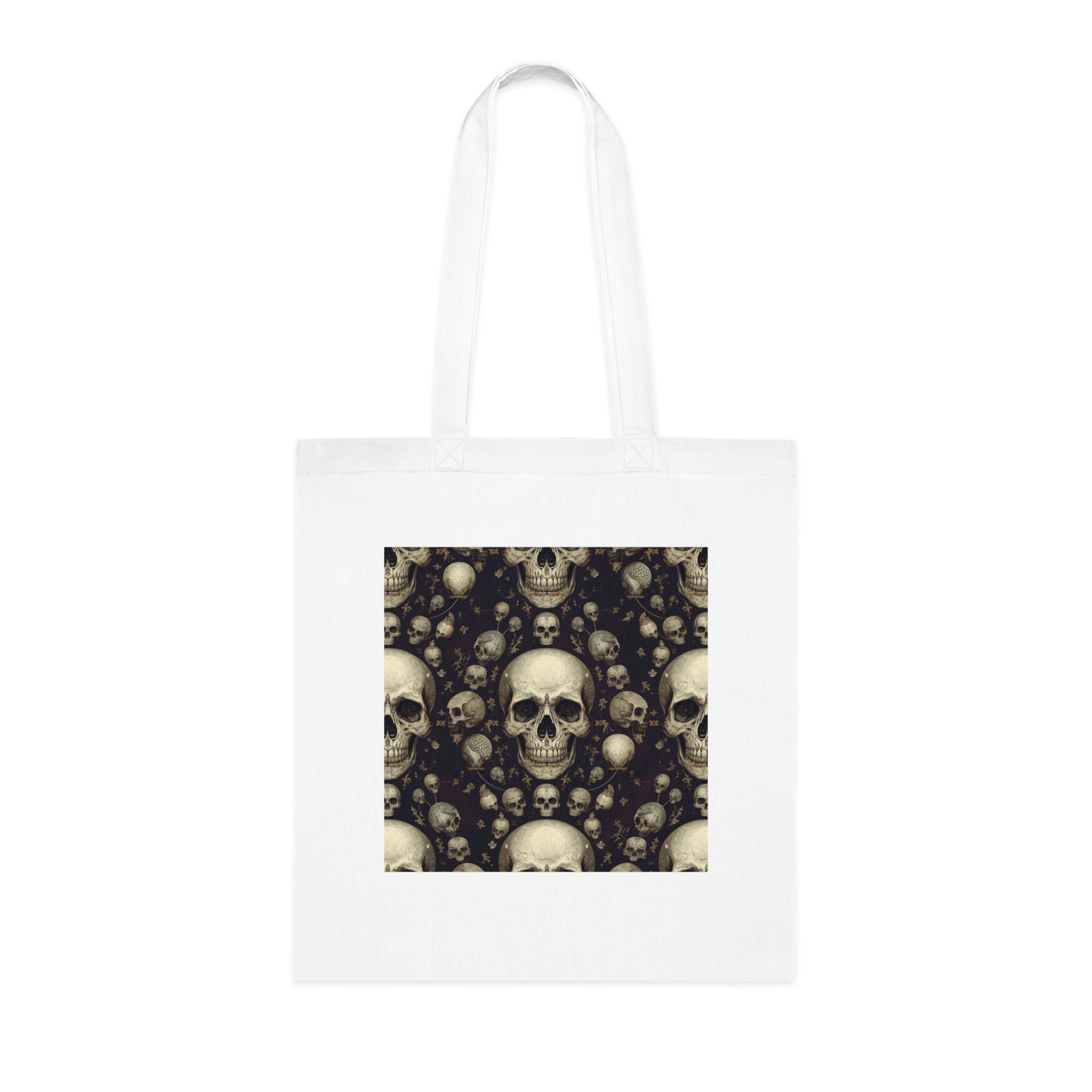 Skull Pattern Cotton Tote — Gothic Skull Print Reusable Shopper Bag