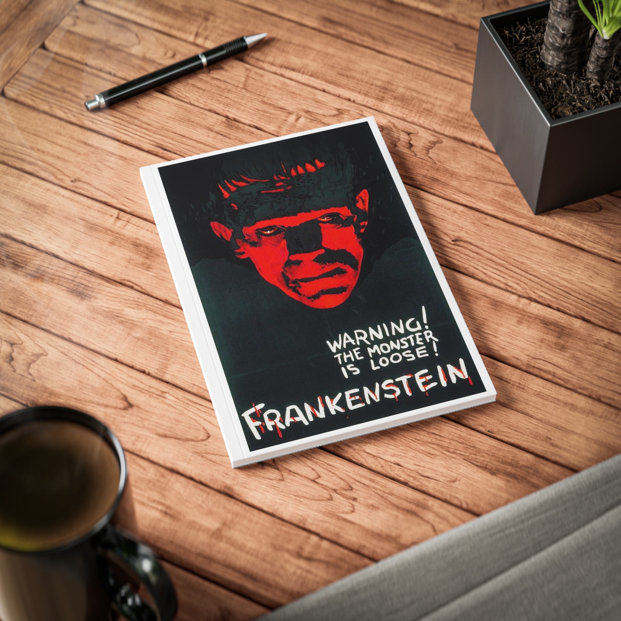 Frankenstein A5 Softcover Notebook — 'Warning! The Monster Is Loose' Retro Horror Journal