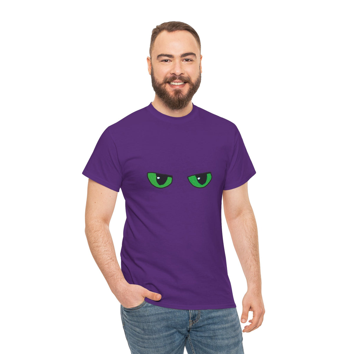 Black Tee with Neon Green Dragon Eyes — Spooky Graphic